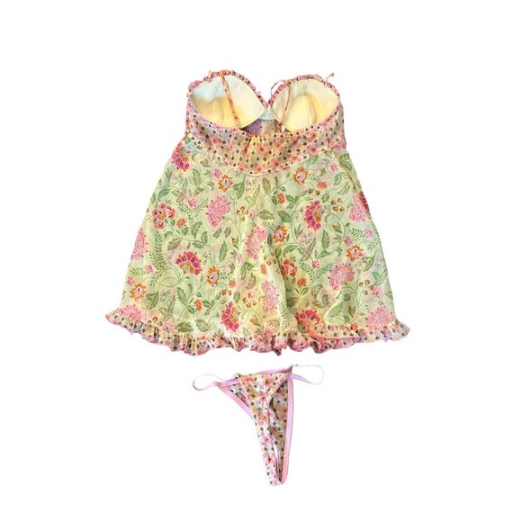 Vintage Cinema Etoile Pastel Floral Babydoll Chemise Nightie Set Y2K M - Picture 8 of 10